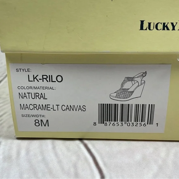 LUCKY BRAND women's neutral cream macrame canvas crochet wedge sandals, size 8 - Picture 2 of 12